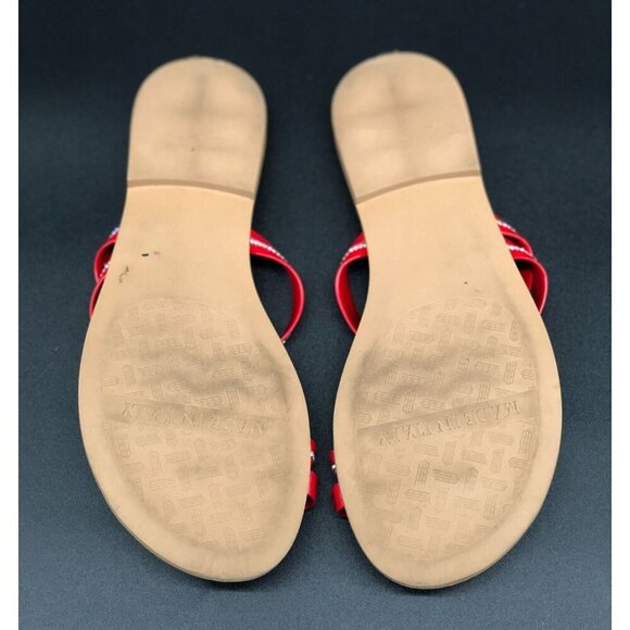 Toscanella Women's Slip-On Flat Sandals Size 6.5 Red Rhinestone Straps Summer - Picture 7 of 8